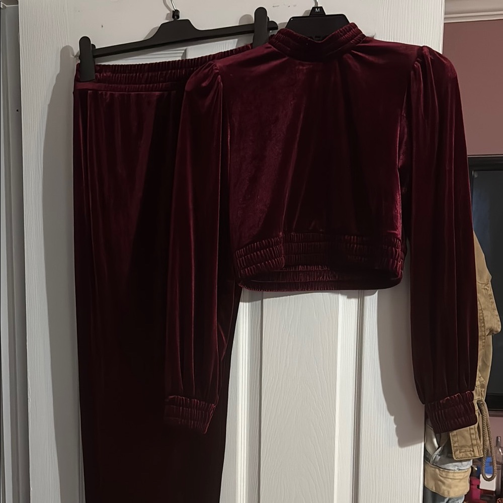 Fashion Nova Burgundy Velvet Set